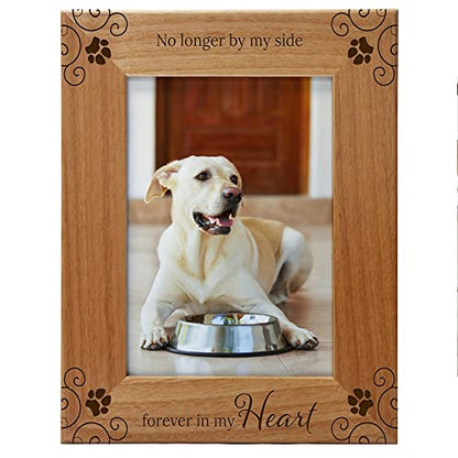 No Longer By My Side, Forever In My Heart, Pet Memorial Picture Frame Engraved Natural Wood Fits a 5x7 Vertical Portrait, Frame for Condolence for Animal Lovers to Keep Memories Alive - size: 5x7 Vertical