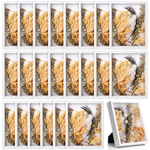 Geetery 24 Pack 5x7 Shadow Box Small Shadow Box Bulk Display Case Wood Picture Frame with Acrylic for Photos Dried Flower Tickets Sports Memorabilia Wedding Bouquets Awards(White) - color: White, size: 5x7