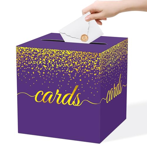WNINK Purple Gold Cards Box for Birthday, Wedding, Bridal or Baby Shower, Graduation, Anniversaries, Engagement Party Decorations Supplies Money and Cards Receiving Box - color: Purple Gold