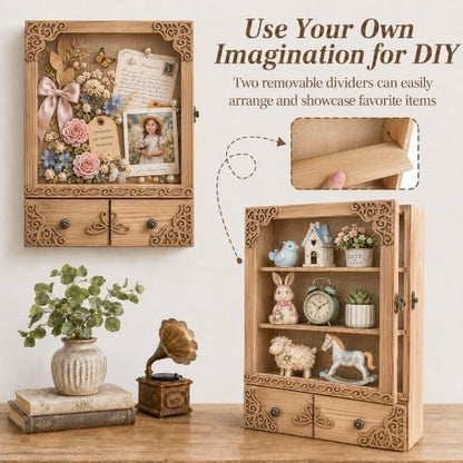 11x16 Shadow Box Frame with Light, Wedding Memorial Display Case with Shelves, Drawer and Slot for Keepsakes Large Deep Shadow Box for Flowers,Wedding Gift, Rustic Wood - color: Wood With Drawers