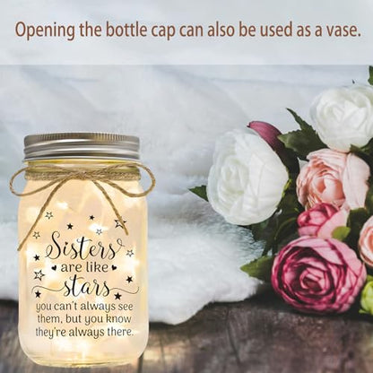 Sisters Gifts from Sister, Sister Birthday Christmas Day Gifts | Mason Jar Night Light, Sister Gifts for Women, Best Sister Gifts from Brother - color: Stars Sisters