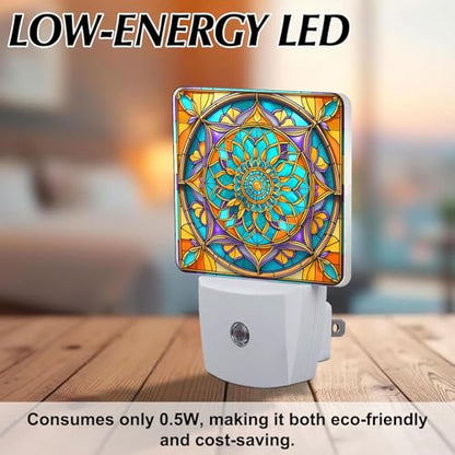 Mandala Stained Glass Night Lights Plug into Wall for Room, Mandala Night Light LED for Bedroom - color: Mandala