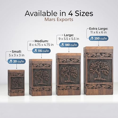 Wooden Cremation Urns Box for Human Ashes, Memorial Keepsake Boxes for Adults, Male/Female,Child, Pets Dog Cat Wood Burial Funeral Container (Tree of Life) Urn, Capacity (Large (180 lbs- 82 kg)) - size: Large