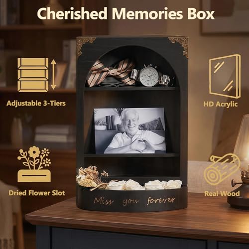 DGWJSU Sympathy Gifts, Keepsake Box, Shadow Boxes Display Cases, Black | Memorial Gifts, Keepsake Box, Sympathy Gift for Loss of Loved One, Celebration of Life Memorial, Bereavement Gifts - color: Black