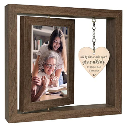 EYITUPC Rotating Wood Grandkids Photo Frame Grandchildren Grandparents Gift | Grandma Grandpa, Birthday, Christmas, Mother's Day, Father's Day, Grandparents Day, Display 2 4x6 Inch - color: Side by Side or Miles Apart - Grandkids are Always Close to the H