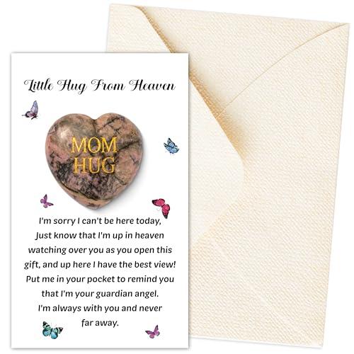 EYxsaxenk Loss of Mother Sympathy Gift - Little Hug From Heaven Pocket Hug with Memorial Card Envelope Pink Heart Natural Stone Memorial Gift Loss of Mom Sympathy Bereavement Favor - color: Mom