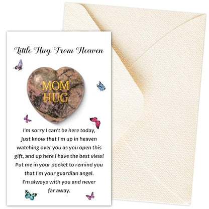EYxsaxenk Loss of Mother Sympathy Gift - Little Hug From Heaven Pocket Hug with Memorial Card Envelope Pink Heart Natural Stone Memorial Gift Loss of Mom Sympathy Bereavement Favor - color: Mom