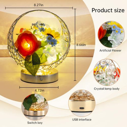 Birthday Gifts for Women Rose Hydrangea Sunflowers Flower Lamp - color: White