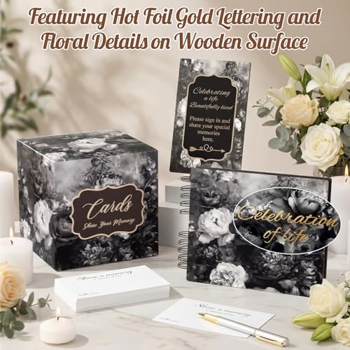 64 Pcs Funeral Guest Book Set for Memorial Service, Black, Tribute - color: Black, style: Tribute