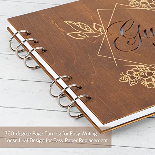 Creawoo Wooden Wedding Guest Book Reception Sign in Guestbook with Table Sign, Pen & Holder, Hardcover Memory Registry Photo Album with 90 White Pages for Wedding, Baby Shower, Birthday-11 x 8.5" - size: 11"