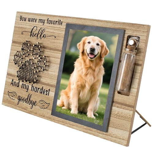 Dog Memorial Gifts for Loss of Dog, Picture Frame for 4.3x6.3in Photo with a Glass Bottle for Collect Hair, Loss of Dog Sympathy Gift - Cat Pet Bereavement Remembrance Picture Frame