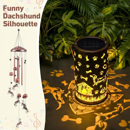 Retisee Dachshund Dog Design Solar Wind Chimes Outdoor Metal Dachshund Gifts Solar Light Windchimes Outside Indoors Christmas Decoration Birthday Gift for Home Lawn Porch Patio Garden Yard - style: Dachshund