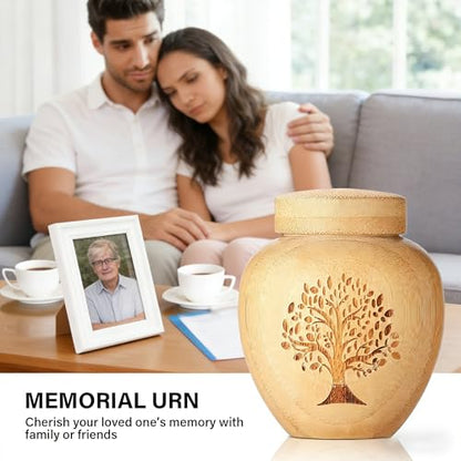 Small Urns for Keepsake Sharing Made of Bamboo, Mini Urn with Tree of Life Pattern Engraved Biodegradable Urn for Human Pet (2PC) - color: 2pc