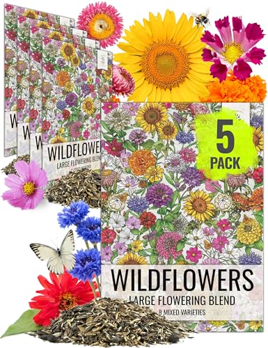 Seed Needs Wildflower Seeds Large Blooms Mix 5 Bulk Packs (1 Ounce Each) - size: 5 Packs, style: Large Blooms Mix