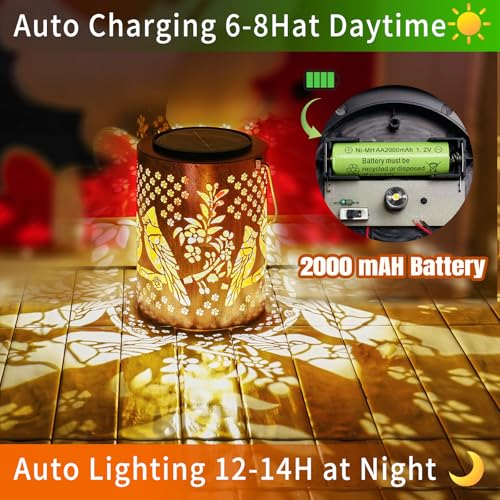 Solar Lantern Outdoor, Cardinal Decorative Hanging Lantern | 13.4", Metal, IP65 Waterproof, Larger Solar Panel, 2000mAh Battery, Garden Decor & Patio Ambience, Holiday Gifts - style: Cardinal
