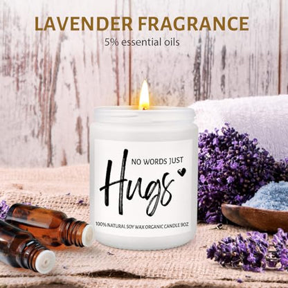Sympathy Gifts for Loss of Loved One- No Words Just Hugs Candles, Natural Lavender Scented Candle 9OZ, Get Well Soon, Thinking of You Gifts, Bereavement Gift for Women Men, Miscarriage Gift for Mother