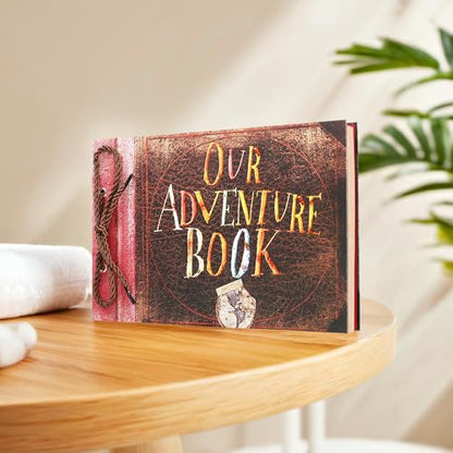 Scrapbook Photo Album Our Adventure Book Embossed Hard Cover | Movie Up Travel Memory Book for Anniversary Wedding Travelling Baby Shower Gifts - color: Retro Adventure Book