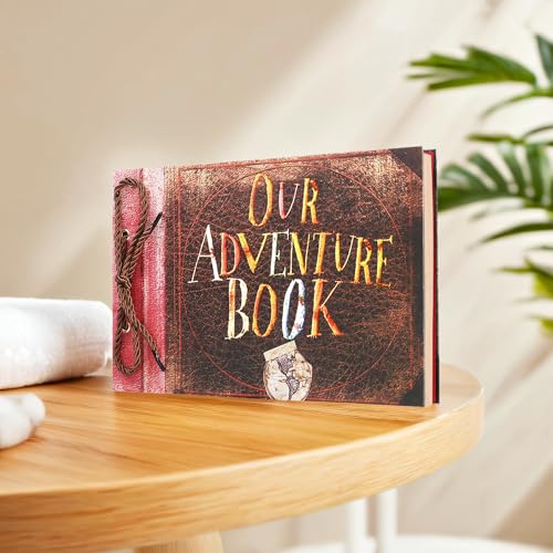 Scrapbook Photo Album Our Adventure Book Embossed Hard Cover | Movie Up Travel Memory Book for Anniversary Wedding Travelling Baby Shower Gifts - color: Retro Adventure Book