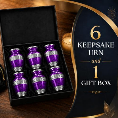 Small Urns for Human Ashes - Elegant Keepsake Cremation Urns - Purple - size: Purple Small Set of 6