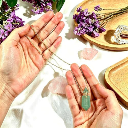 RIPFEVURN Cremation Jewelry Urn Necklaces for Ashes for Women Men Natural Crystal Stone Urn Locket Gemstone Human Ashes Keepsake Pendant - color: Green