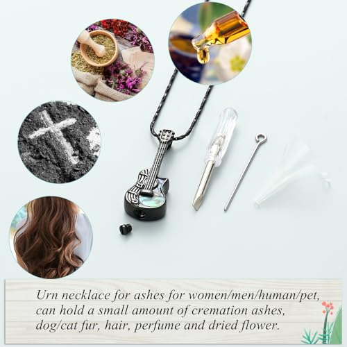 Imrsanl Guitar Urn Necklace Cremation Jewelry for Ashes | Ashes Holder Pendant, Funeral Keepsake, Memorial Gifts of Loss Loved Ones, For Women Men Guitarist - color: Black