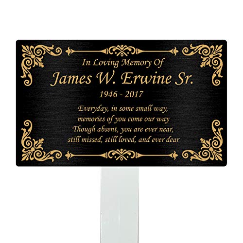 Personalized Memorial Plaque Stake, Grave Marker (Black/Gold) - color: Black/Gold