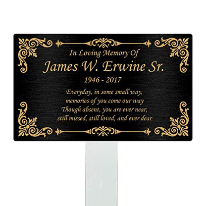 Personalized Memorial Plaque Stake, Grave Marker (Black/Gold) - color: Black/Gold