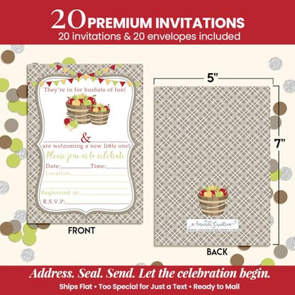 Bushels of Fun Apple Baby Shower Invitations, 20 5x7 Fill In Cards with Twenty White Envelopes by AmandaCreation™ - style: Bushels of Fun Apple