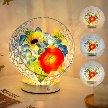 Birthday Gifts for Women,Rose Hydrangea Sunflowers Flower Lamp - color: Blue