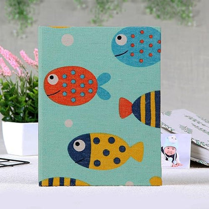 Small Photo Album for Kids, 100 Pockets 4x6 Bookshelf Baby Picture Album, Slip-in Linen Cover Photo Book for Family(Fish) - color: Fish
