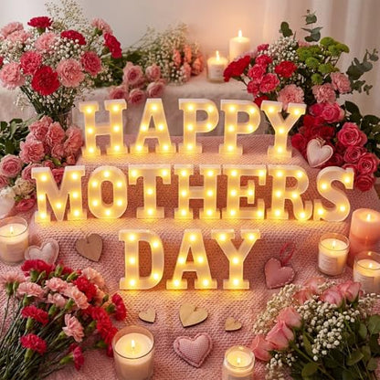 15 Pcs Happy Mother's Day Decorations Mommy Light up Signs Mother Day LED Letter Lights Battery Powered Mom Letters Signs for Wall Shelf Table Mothers Table Decor Mom's Birthday Party Supplies - style: Happy Mothers Day