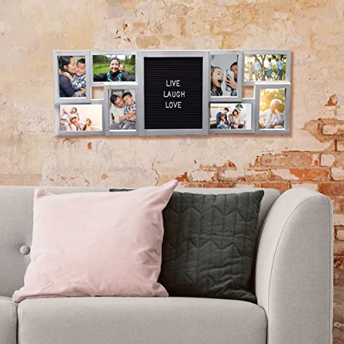 MELANNCO Customizable Letterboard 8-Opening Photo Collage, 31 x 11 inch, Distressed White - color: Distressed White, size: 31x11 - 8 Opening
