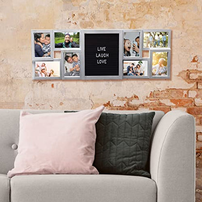 MELANNCO Customizable Letterboard 8-Opening Photo Collage, 31 x 11 inch, Distressed White - color: Distressed White, size: 31x11 - 8 Opening