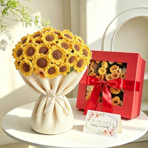 Unique Gifts for Women Birthday, Premium Crochet Sunflower Bouquet Blanket | Gifts for Mom Wife Grandma Girlfriend Handmade Knitted Throw Flower Blanket, Get Well Gifts for Women After Surgery, 51in - color: Sunflower