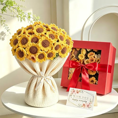 Unique Gifts for Women Birthday, Premium Crochet Sunflower Bouquet Blanket | Gifts for Mom Wife Grandma Girlfriend Handmade Knitted Throw Flower Blanket, Get Well Gifts for Women After Surgery, 51in - color: Sunflower