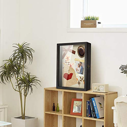 TJ.MOREE Large Shadow Box 13x16 Flowers Display Case Wooden Picture Frame - color: Black, size: 13x16