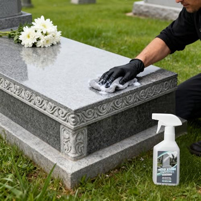 9 PCS Headstone Cleaner Gravestone Cleaning Kit for Granite and Stone Daily Cleaner Includes Brush, Dust Brush, Crevice Brushes, Gloves, Scraper, Sponge, Cloth, Headston Cleaning Solution, Storage Bag