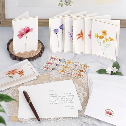 Blank Cards, 30 Blank Greet Cards, Gold Foil Blank Note with Envelopes | Perfect Stationary Set For All Occasions, 5 Assorted Floral Designs