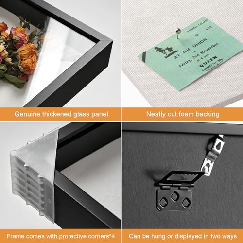 5x5 Small Shadow Box Frame with Ultra-Clear Glass & Soft Linen Back - color: Black+high Definition Panel + Shatter-proof Packaging, size: 5x5