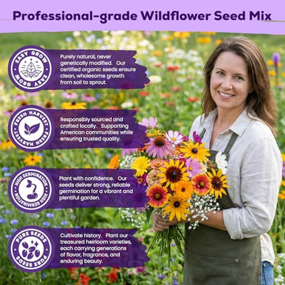 200,000+ Wildflower Seeds Bulk (4oz) – 16 Varieties Perennial & Annual Mix, Attract Bees, Butterflies & Hummingbirds, High Germination for Outdoor Pollinator Garden, Unique Gift for Mother, Women, Mom