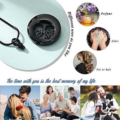 Hearbeingt Cremation Jewelry Urn Necklace for Ashes for Women Men, Circle of Life Eternity Memorial Pendant Ash Jewelry - color: Z-Tree of Life-Black