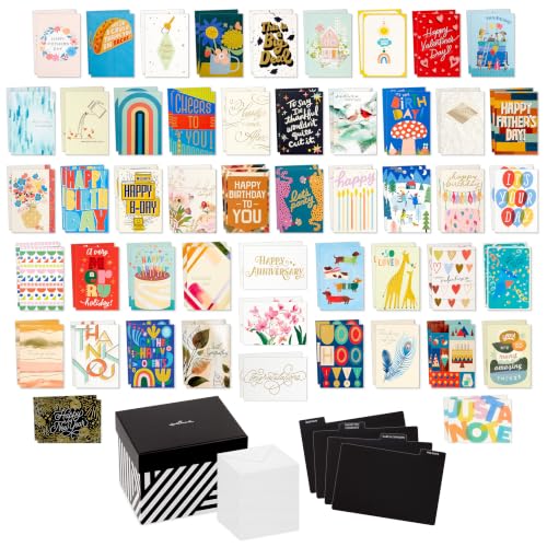 Hallmark Bulk All Occasion Cards, 100-Pack with Organizer (Black Stripes)