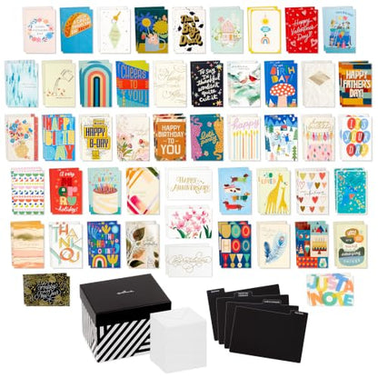 Hallmark Bulk All Occasion Cards, 100-Pack with Organizer (Black Stripes)