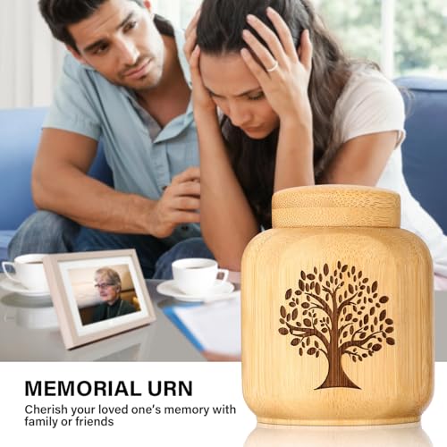 Mini Urns for Human Ashes Made of Bamboo,Small Urns for Ashes Keepsake with Tree of Life Pattern,Biodegradable Urn for Pet Cremation Keepsakes,Set of 2