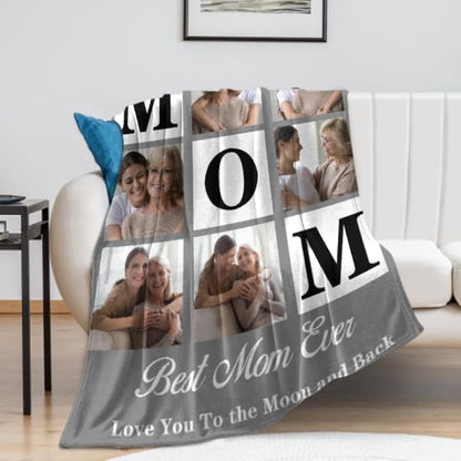 Artsadd Custom Photo Blanket with Text - Personalized Picture Throw Blankets for Mom, Wife, Grandma, Women - Mother's Day, Valentine's Day Gifts - color: 1-mom-01