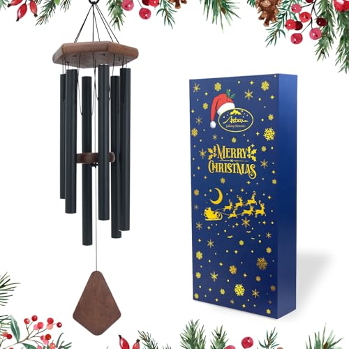 Wind Chimes for Outside, Black Aluminum Wind Chime with Wind Catcher, Garden & Patio Outdoor Decor, Deep Tone Tuned Windchimes, for Men and Women, Box Included - color: Christmasbox, size: 30"