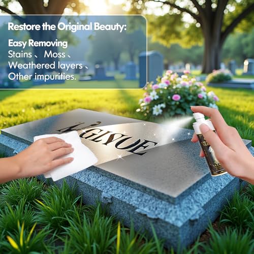 Headstone & Gravestone Cleaner for Memorials – Safe for Granite & Stone, Non-Acid Formula Gently Removes Dirt & Organic Stains (10.14 fl oz)