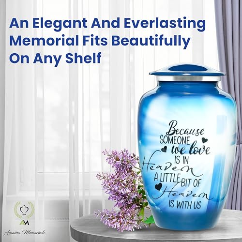 Urns for Human Ashes Adult, Large Cremation Urn for Men & Women, Handcrafted Metal Urn with Secure Lid for Funeral & Burial (Blue Cross - 220 Cubic Inches) - color: Blue Cross