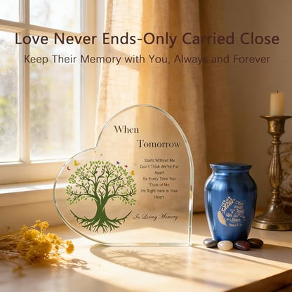 Tree of Life Small Urn,Crystal Heart Mini Urn with Blue Tiny Urn & Four Heart-Shaped Stones,Small Keepsake Urns for Human Ashes Memorial Urn for Mom/Dad's Ashes Tiny Cremation Sharing Urn