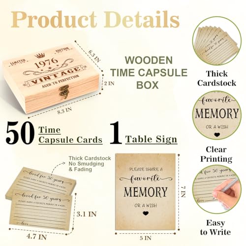 50th Birthday Party Share a Memory Set, 1976 Birthday Gifts for Women Men, 1976 Wooden Share A Memory Box with Memory Sign and 50 Pcs Memory Cards, 1976 Birthday Gifts, 50th Birthday Party Decorations - style: 50-1976
